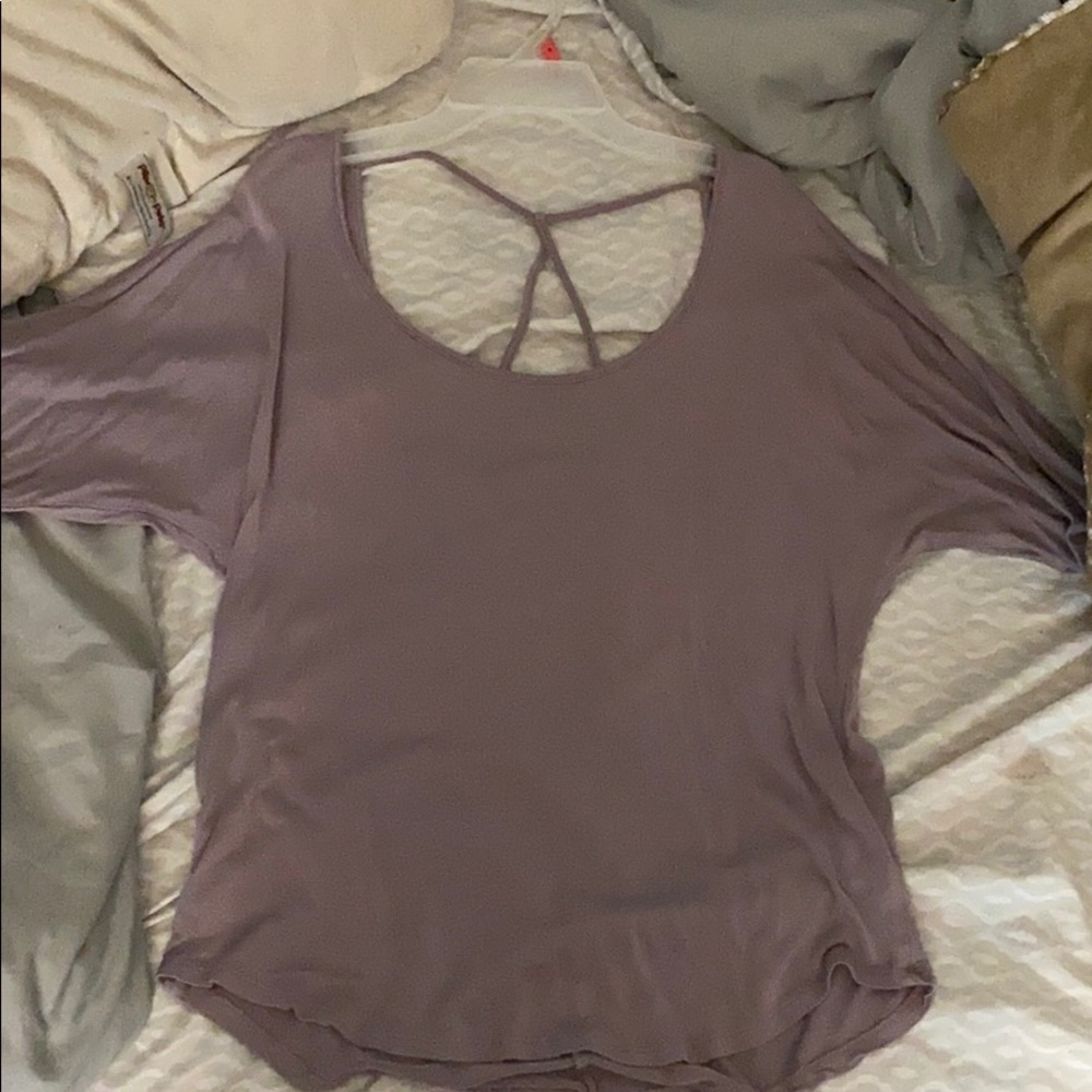 purple shirt with open back